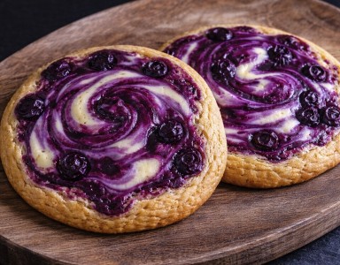 Rezept des Monats  - Proteinreiche Cheesecake-Cookies mit Blaubeer-Swirl